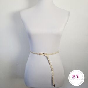 Cream thin braided belt with gold buckle